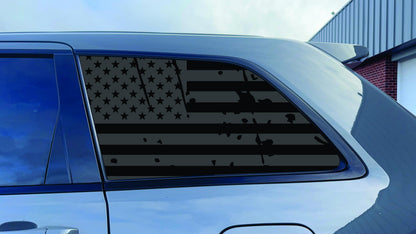 2011-2020 Jeep Grand Cherokee Quarter Window Decal Sticker - Distressed American Flag - Matte Black