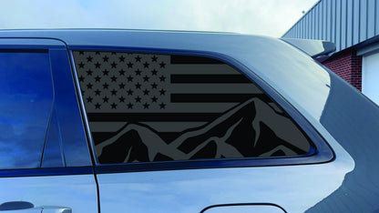 2011-2020 Jeep Grand Cherokee Quarter Window Decal Sticker - Mountain USA Flag - Matte Black