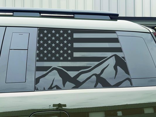 2024-2025 Hyundai Santa Fe Quarter Window Decal Sticker - American Flag with Mountains