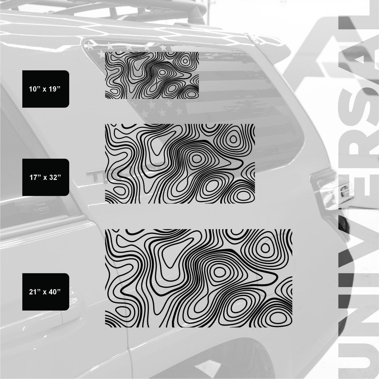 Topography Map Decal - Matte Black Vinyl - Topographical Design - Single Sticker