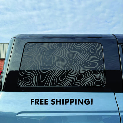 2021–2026 Ford Bronco 4-Door Quarter Window Decal Topography Map – Matte Black Vinyl