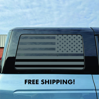 2021–2026 Ford Bronco 4-Door Quarter Window Decal USA Flag – Matte Black Vinyl