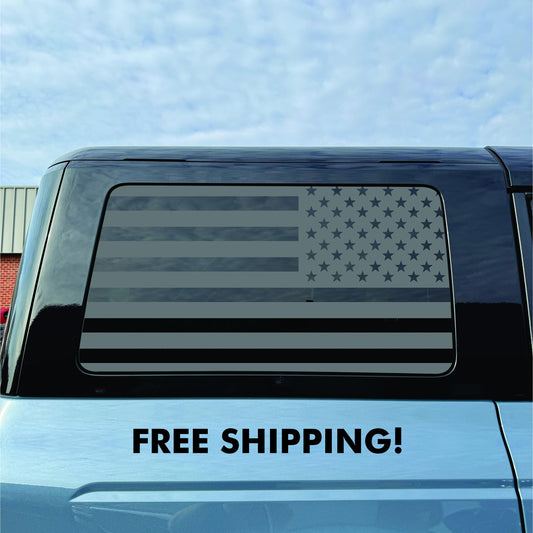 2021–2026 Ford Bronco 4-Door Quarter Window Decal USA Flag – Matte Black Vinyl