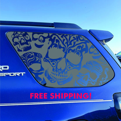 Toyota 4Runner Window Decal - 2014-2024 - Matte Black Sticker - Skulls Design
