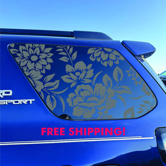 Toyota 4Runner Window Decal - 2014-2024 - Matte Black Sticker - Floral Flower Design