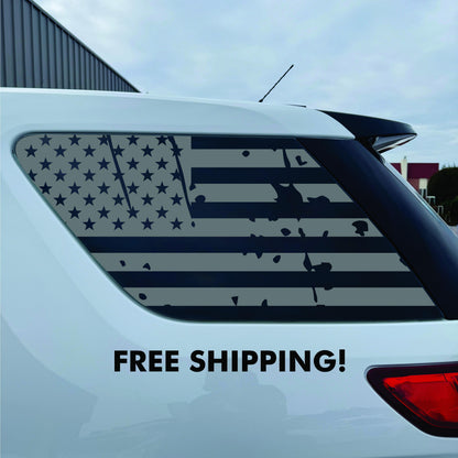 Ford Explorer Window Decal - 2011-2019 - Matte Black Sticker - Distressed US Flag