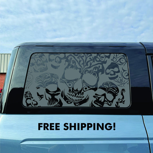 2021–2026 Ford Bronco 4-Door Quarter Window Decal Skulls – Matte Black Vinyl