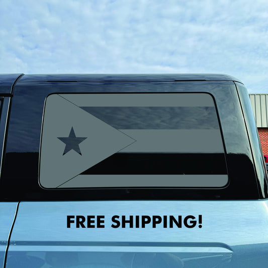 2021–2026 Ford Bronco 4-Door Quarter Window Decal Puerto RicoFlag – Matte Black Vinyl