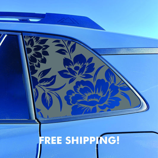 2026 Toyota RAV4 Window Decal  - Matte Black Sticker - Flower Floral Negative Design