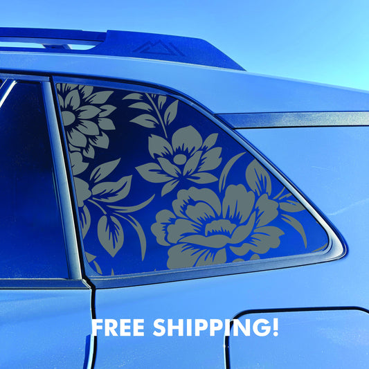 2026 Toyota RAV4 Window Decal  - Matte Black Sticker - Flower Floral Design