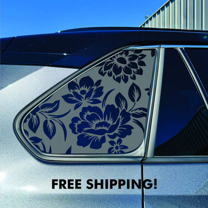 2019-2025 Toyota RAV4 Window Decal  - Matte Black Sticker - Flowers Pattern