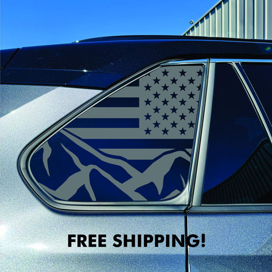 2019-2025 Toyota RAV4 Window Decal  - Matte Black Sticker - USA Flag Mountain Range