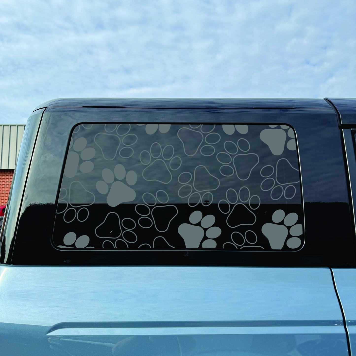 2021–2026 Ford Bronco 4-Door Quarter Window Decal – Matte Black Vinyl - Paw Print Pattern
