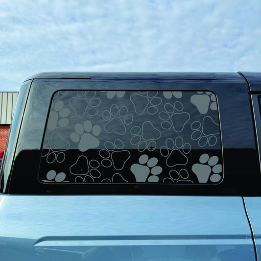 2021–2026 Ford Bronco 4-Door Quarter Window Decal – Matte Black Vinyl - Paw Print Pattern