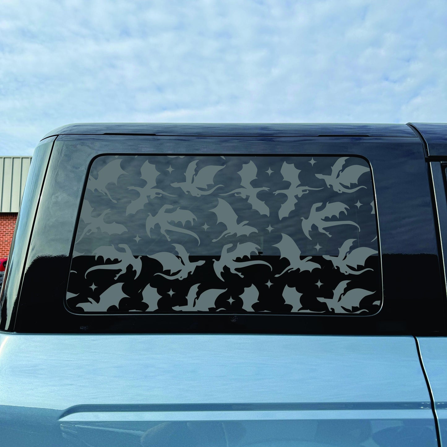 2021–2026 Ford Bronco 4-Door Quarter Window Decal – Matte Black Vinyl - Dragon Pattern