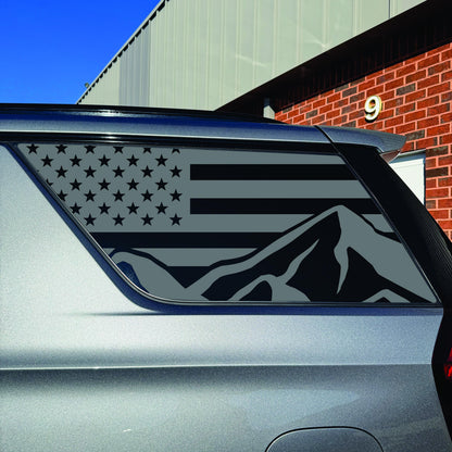2021-2025 GMC Yukon - Chevrolet Tahoe Window Decal - Matte Black Sticker - US Flag with Mountains