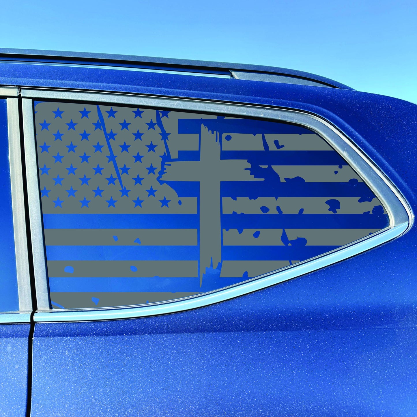 2018-2026 Volkswagen Atlas Accessory - Window Decal - Matte Black Sticker - Distressed Cross and USA Flag