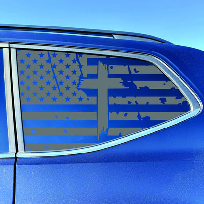 2018-2026 Volkswagen Atlas Accessory - Window Decal - Matte Black Sticker - Distressed Cross and USA Flag