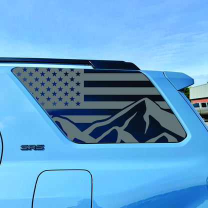 2025-2026 Toyota 4Runner - Window Decal - Matte Black Sticker - US Flag with Mountains