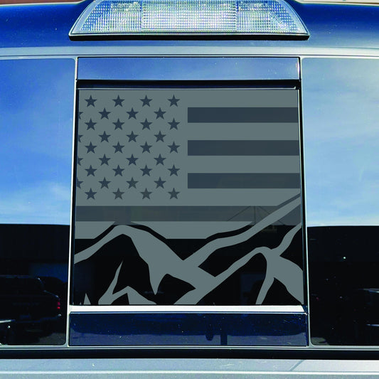 2016-2023 Toyota Tacoma Accessory - Window Decal - Matte Black Sticker - Mountain Range USA Flag