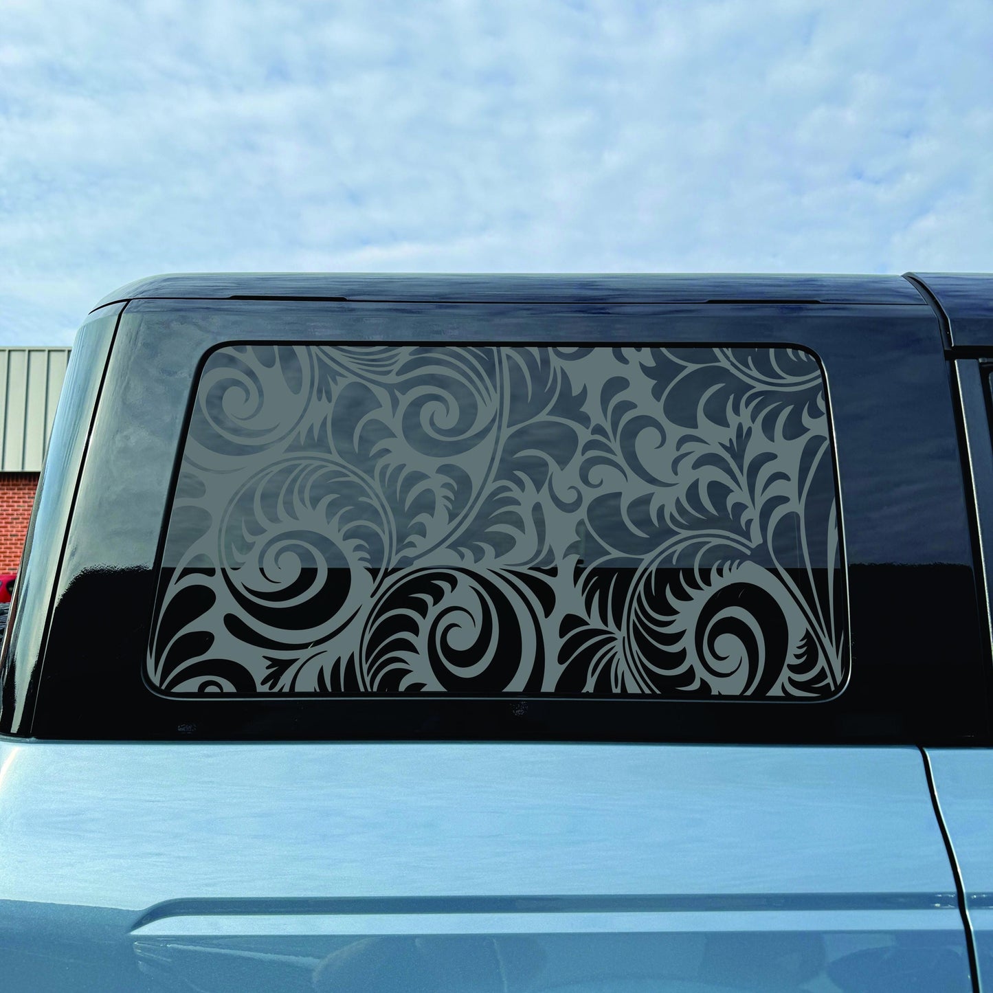 2021–2026 Ford Bronco 4-Door Quarter Window Decal – Matte Black Vinyl - Damask Pattern