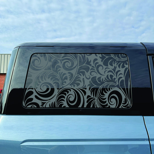 2021–2026 Ford Bronco 4-Door Quarter Window Decal – Matte Black Vinyl - Damask Pattern