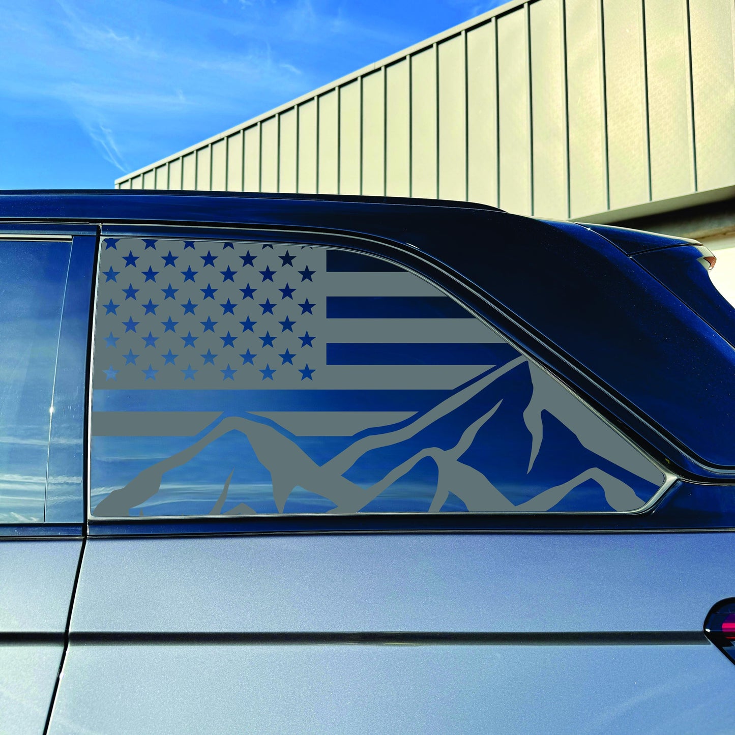 2022-2026 Jeep Grand Cherokee - Window Decal - Matte Black Sticker - US Flag with Mountains