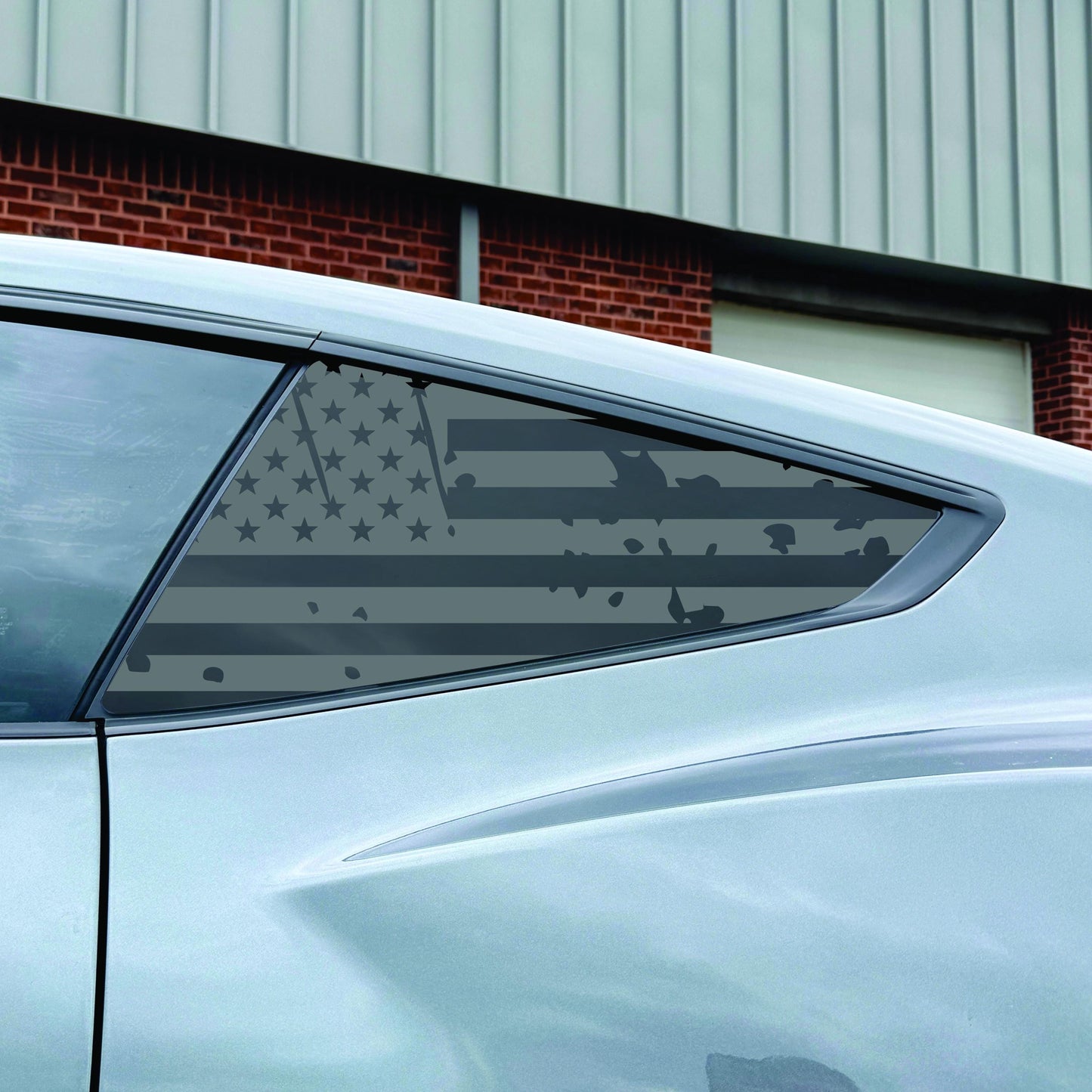 2024-2026 Ford Mustang Accessory - Window Decal - Matte Black Sticker - Distressed USA Flag