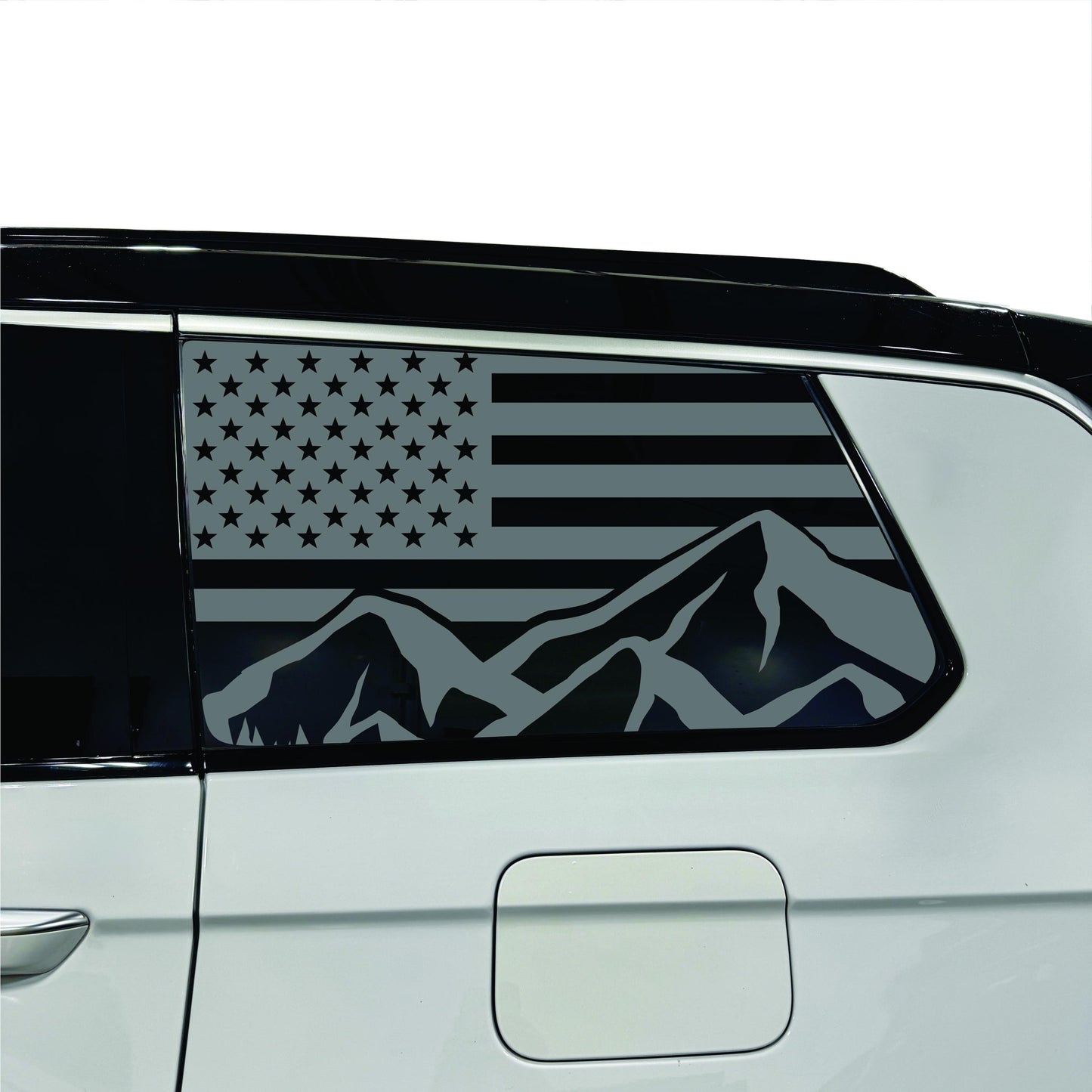 2022-2026 Jeep Grand Cherokee L - Third Row - Window Decal - Matte Black Sticker - USA Flag with Mountains