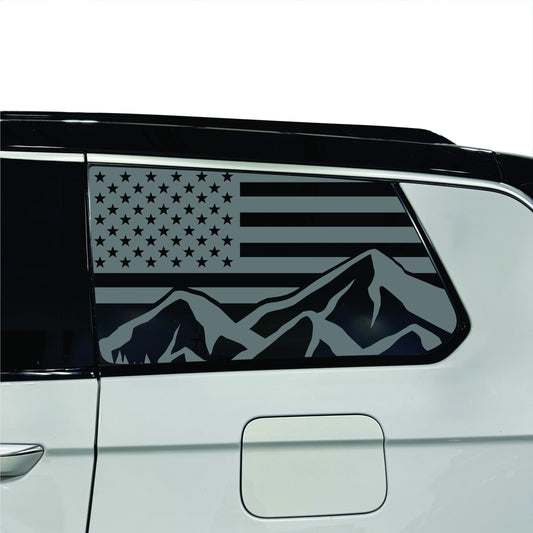 2022-2026 Jeep Grand Cherokee L - Third Row - Window Decal - Matte Black Sticker - USA Flag with Mountains