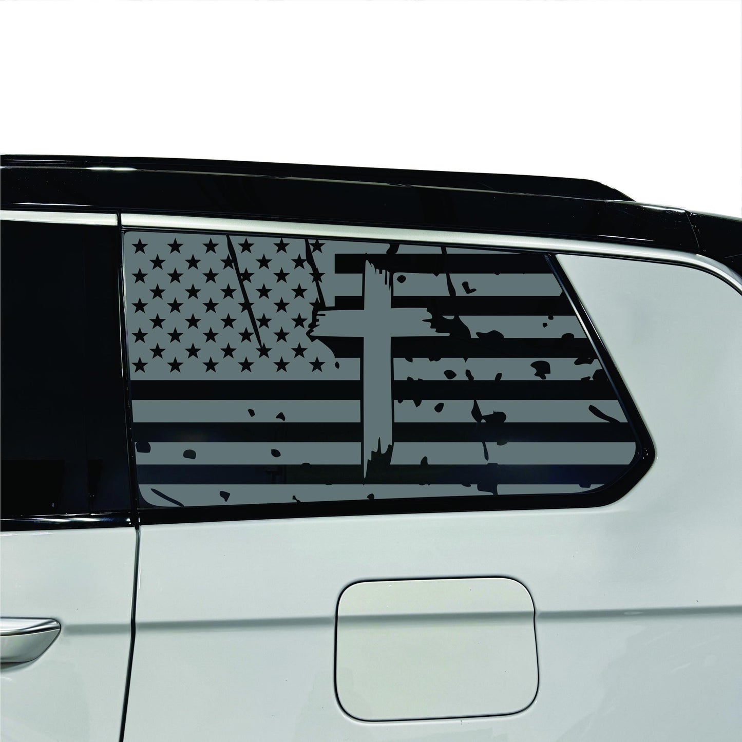2022-2026 Jeep Grand Cherokee L - Third Row - Window Decal - Matte Black Sticker - USA Flag with Cross