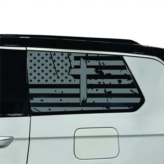 2022-2026 Jeep Grand Cherokee L - Third Row - Window Decal - Matte Black Sticker - USA Flag with Cross